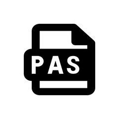 Poster - A black file icon with rounded corners displaying the white text pas in a bold sans serif typeface
