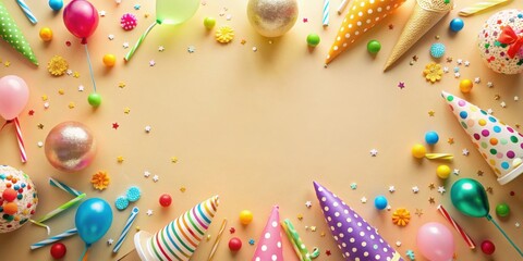 Poster - A Festive Celebration Colorful Party Hat and Balloon Arrangement with Confetti and Candy