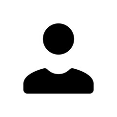 Poster - Silhouette of a person with a round head and broad shoulders in black against a white background icon
