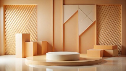 Poster - Minimalist Pastel Orange and Beige Product Display with Geometric Background