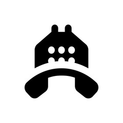 Poster - Illustration of a black telephone receiver with six white circles on the top portion of the device design