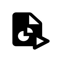Poster - Black document icon with a pie chart and a play button overlay representing data presentation file