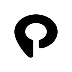 Poster - Abstract black and white location pin icon with a circular opening and a narrow stem shape design element