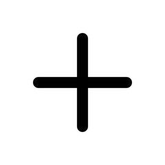 Poster - Illustration of a simple black plus sign with rounded ends on a white background in a minimalist style