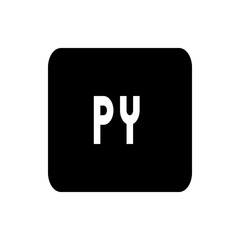 Poster - A black rounded rectangle containing the white letters py centered within the shape and simple design