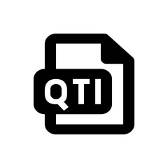 Poster - illustration of a qti file format icon with a document shape and bold white letters on black backgro