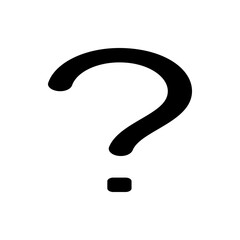 Poster - A simple black question mark with a curved hook and a square dot on a plain white background image