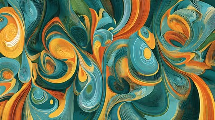 Poster - Whimsical current of turquoise and orange, a swirling symphony of shapes