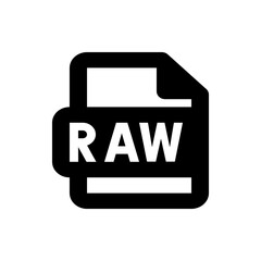 Poster - Illustration of a black file icon with rounded corners displaying the word raw in white letters
