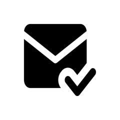 Poster - black email envelope with white outline and a check mark indicating message delivery confirmation co