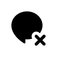 Poster - Black speech bubble with a white x mark indicating deletion or cancellation of the message shown here now