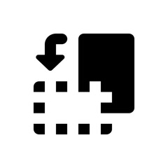 Poster - Black download arrow pointing down to a grid below a black square on a white background illustration