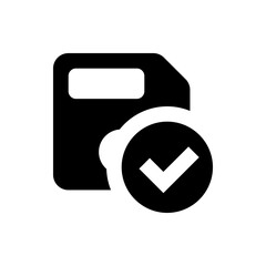 Poster - A black and white graphic featuring a file folder icon with a check mark inside a circle on the bottom right side