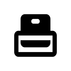 Poster - Illustration of a black printer with a paper tray and a handle on top against a white background