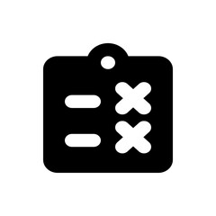Poster - Black clipboard icon with rounded edges showing two horizontal lines and two x marks with a white circle