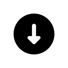 Poster - White down arrow inside a black circle, indicating download or direction, simple and clean design element icon