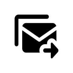 Poster - black email icon with arrow pointing right indicating sending with a second email behind it icon des