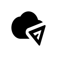 Poster - Black cloud icon with a white triangle pointing towards the cloud in a simple graphic representation