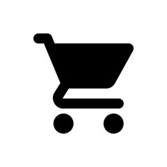 Poster - A simple black shopping cart icon with rounded edges and two wheels isolated on a white background view