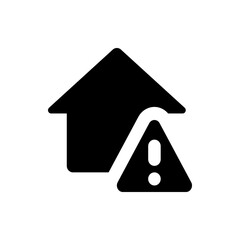 Poster - black house icon with a warning triangle and exclamation mark indicating a problem or danger signal 