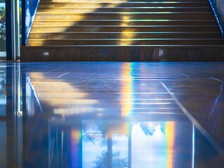 Poster - Staircase with Prism Reflections on Polished Floor: Abstract Architectural Detail