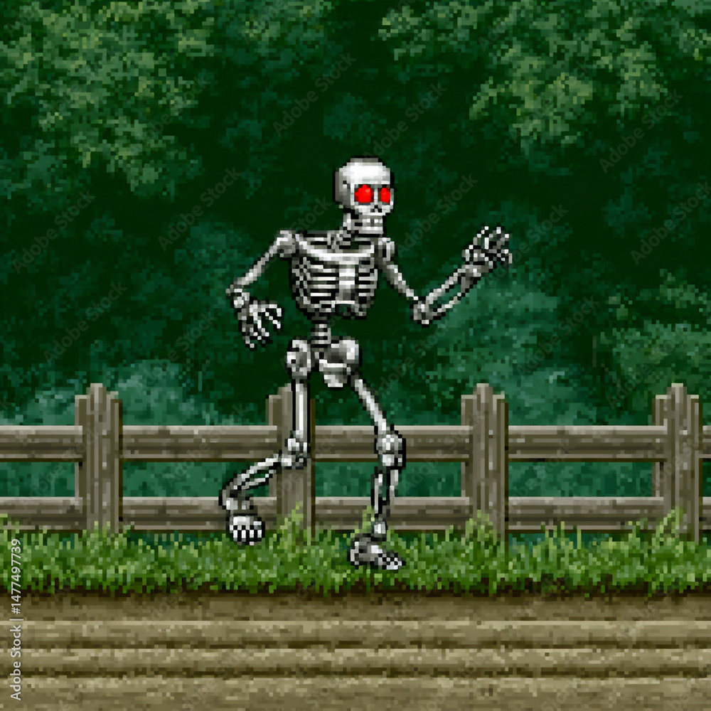 a retro pixel art illustration of a pixelated zombie with glowing red ...