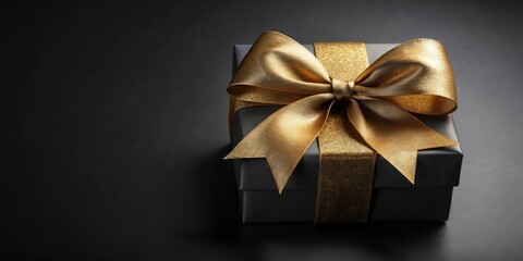 Aufkleber - Elegant Dark Gift Box with Golden Bow and Ribbon for Special Occasion