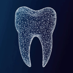 Poster - Futuristic polygonal wireframe tooth structure with interconnected white mesh lines on dark background for dental health technology concept illustration