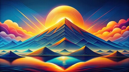 Poster - Vibrant Sunrise Over a Serene Mountain Range Reflecting in a Calm Lake, a Captivating Visual Masterpiece of Abstract Nature