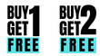 © Zia - Bold promotional text reading “Buy 1 Get 1 Free” and “Buy 2 Get 1 Free” for retail and marketing campaigns