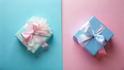 Poster - Pastel Presents A Pair of Elegantly Wrapped Gifts on a Two-Toned Background