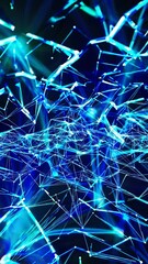 Poster - Glowing blue lines and dots are forming a complex network, expanding and connecting on a dark background, creating a technological and futuristic atmosphere