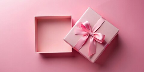 Aufkleber - A partly opened pink gift box with a delicate pink ribbon bow, resting on a soft pink background, a perfect image for celebrating special moments