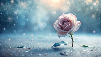 Poster - A solitary pink rose stands resiliently amidst a delicate dusting of frost, its petals unfurling in a breathtaking display of nature's resilience.