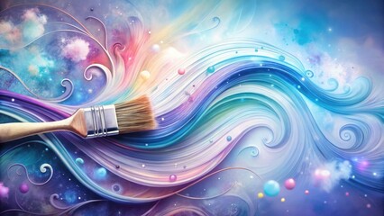 Poster - A Paintbrush Gliding Through a Whimsical Galaxy of Pastel Hues and Swirling Nebulae