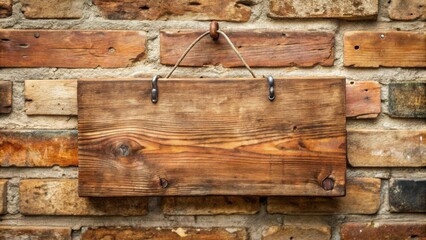Aufkleber - Rustic Wooden Signboard Hanging on Aged Brick Wall, Perfect for Rustic D?cor and Vintage Style Displays