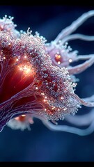 Poster - Abstract close-up of glowing neural connections resembling synapses in a digital brain