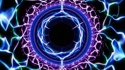 Poster - Abstract circular pattern with electric blue and purple light effects  