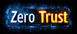 © Moonroad - Zero Trust concept with glowing blue and orange digital circuit board background, futuristic technology security design