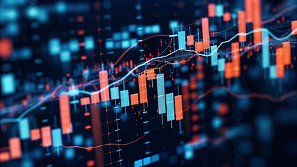digital waveforms flowing through forex icons and fluctuating price levels.