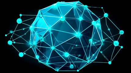 glowing polyhedron network connects within dark digital space design