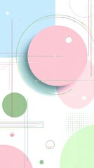 Poster - Modern abstract design featuring overlapping circles, lines, and pastel pink, green, and blue color palette creating a vibrant and dynamic composition