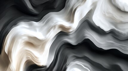 Poster - Abstract Flow: Monochromatic Waves in a Textured, Contrasting Design with Shades of Gray and Cream, Emphasizing Fluidity 