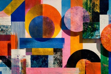 Poster - Bold Geometry: A Vibrant Collage of Shapes, Colors, and Textures in Abstract Composition