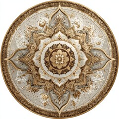 Poster - Elegant Circular Ornament with Floral Design and Intricate Gold Detailing on White Background