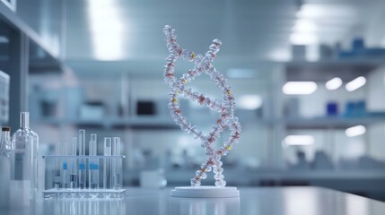 Poster - Advanced dna structure model in a modern lab environment scientific visualization high-tech research facility