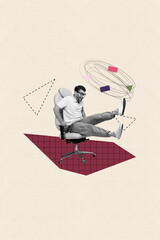 Aufkleber - Poster surreal collage of person stand with messy lines figure on pastel background
