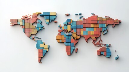 Poster - World map illustration made of shipping containers global trade concept modern design 3d perspective