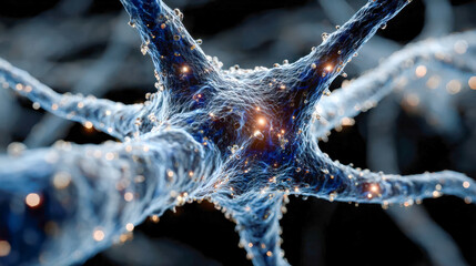 Poster - Hyper-detailed close-up of a glowing neural structure, showcasing synaptic connections and electrical impulses
