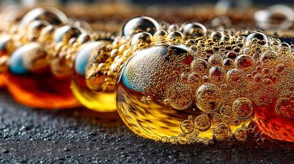 Poster - Golden bubbles and turquoise liquid create a sparkling, dynamic splash, highlighting textures and fluidity